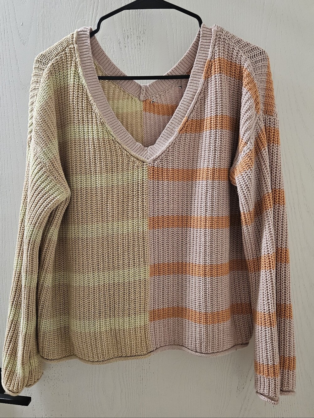 American Eagle Outfitters V‑Neck Knit Sweater with Sherbet Stripes